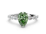 White gold Fancy Green Pear Cut Diamond Ring with Marquise and Round  Side Stones and Four-Prong Setting_64