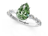 White gold Fancy Green Pear Cut Diamond Ring with Marquise and Round  Side Stones and Four-Prong Setting_65