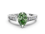 White gold Fancy Green Pear Cut Diamond Ring with Milgrain Pavé Band and Four-Prong Setting_32