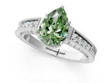 White gold Fancy Green Pear Cut Diamond Ring with Milgrain Pavé Band and Four-Prong Setting_33