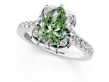 White gold Fancy Green Pear Cut Diamond Ring with Pavé Band and Floral Prong Setting_40