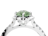 White gold Fancy Green Pear Cut Diamond Ring with Pavé Band and Floral Prong Setting_43