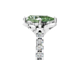 White gold Fancy Green Pear Cut Diamond Ring with Pavé Band and Floral Prong Setting_44