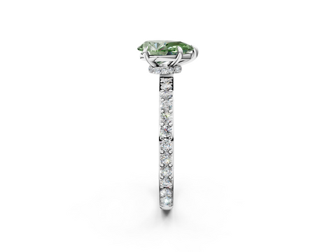 White gold Fancy Green Pear  Cut Diamond Ring with Pavé Band and Four-Prong Setting_59