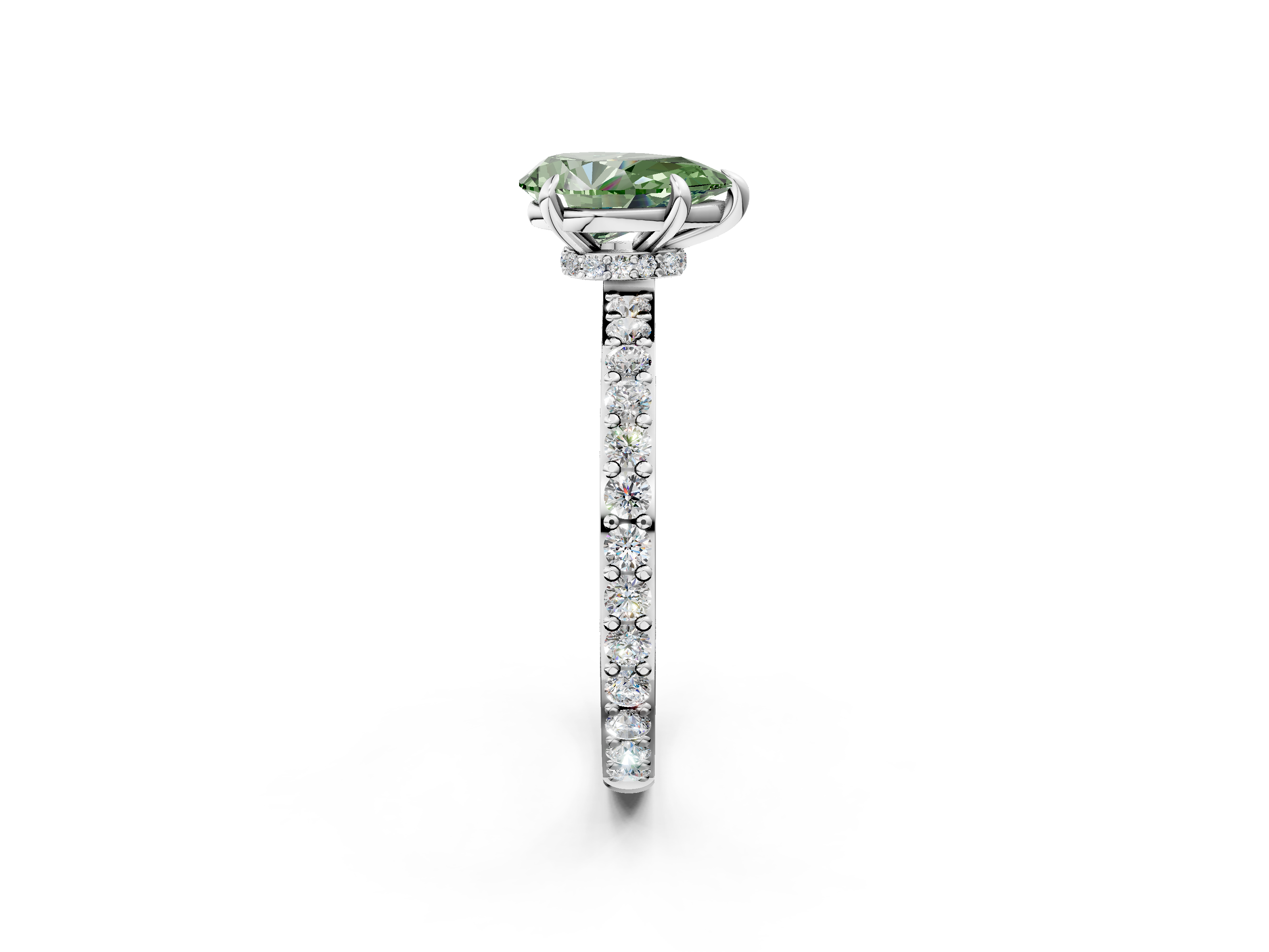 White gold Fancy Green Pear  Cut Diamond Ring with Pavé Band and Four-Prong Setting_60