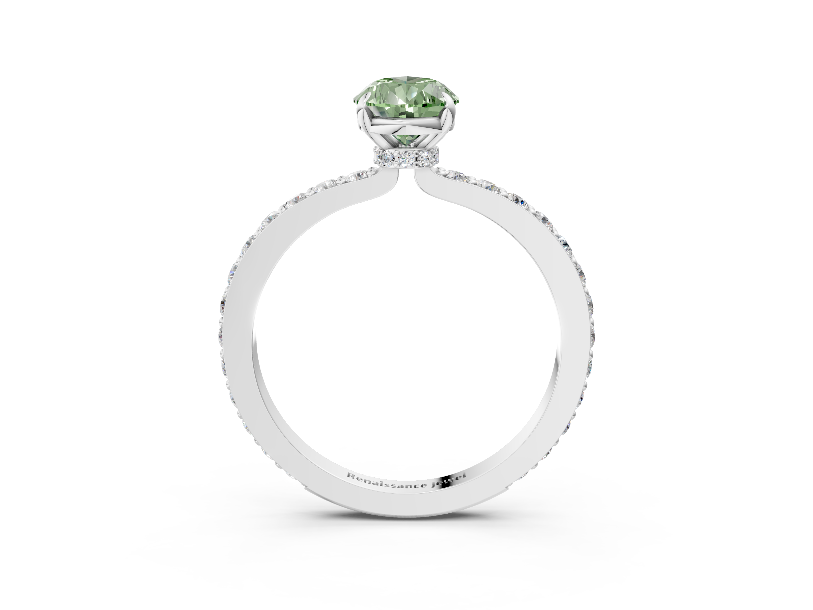 White gold Fancy Green Pear  Cut Diamond Ring with Pavé Band and Four-Prong Setting_61