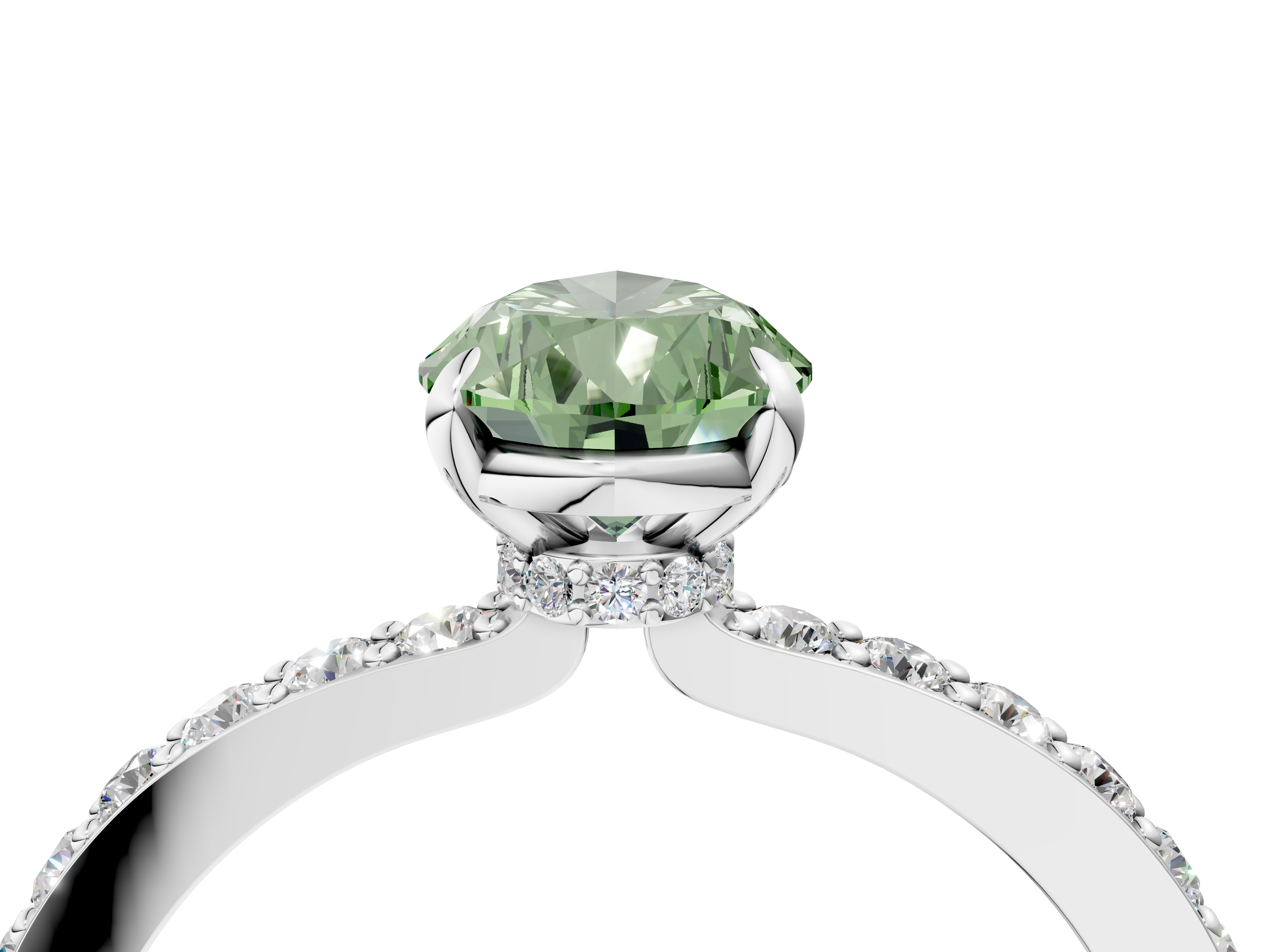 White gold Fancy Green Pear  Cut Diamond Ring with Pavé Band and Four-Prong Setting_62