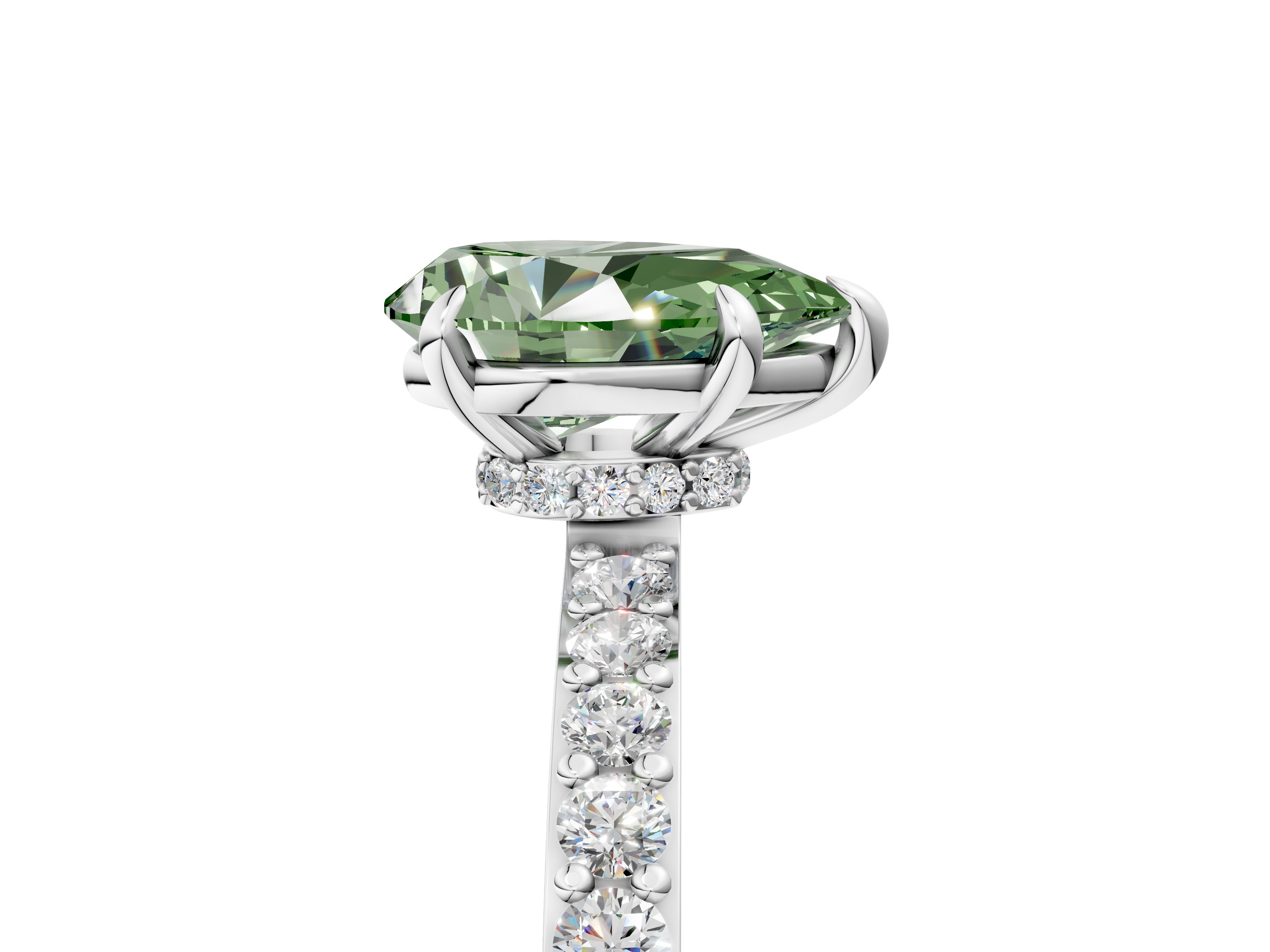 White gold Fancy Green Pear  Cut Diamond Ring with Pavé Band and Four-Prong Setting_63