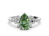 White gold Fancy Green Pear Cut Diamond Ring with Side Stones and Four-Prong Setting_193