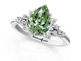 White gold Fancy Green Pear Cut Diamond Ring with Side Stones and Four-Prong Setting_194