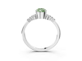 White gold Fancy Green Pear Cut Diamond Ring with Side Stones and Four-Prong Setting_196