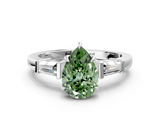 White gold Fancy Green Pear  Cut Diamond Ring with Tapered Baguette Side Stones in Four-Prong Setting_3