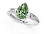 White gold Fancy Green Pear  Cut Diamond Ring with Tapered Baguette Side Stones in Four-Prong Setting_4