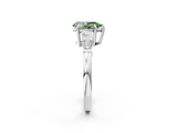White gold Fancy Green Pear  Cut Diamond Ring with Tapered Baguette Side Stones in Four-Prong Setting_5