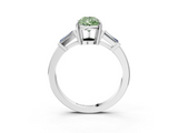 White gold Fancy Green Pear  Cut Diamond Ring with Tapered Baguette Side Stones in Four-Prong Setting_6