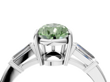 White gold Fancy Green Pear  Cut Diamond Ring with Tapered Baguette Side Stones in Four-Prong Setting_7