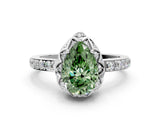 White gold Fancy Green Pear Cut Diamond Scalloped Halo Engagement Ring with Round Shared Prong Band_13