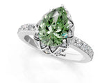 White gold Fancy Green Pear Cut Diamond Scalloped Halo Engagement Ring with Round Shared Prong Band_14