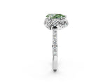 White gold Fancy Green Pear Cut Diamond Scalloped Halo Engagement Ring with Round Shared Prong Band_15