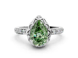 White gold Fancy Green Pear Cut Diamond Scalloped Halo Engagement Ring with Round Shared Prong Band_43