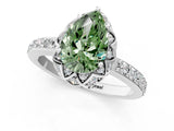 White gold Fancy Green Pear Cut Diamond Scalloped Halo Engagement Ring with Round Shared Prong Band_44