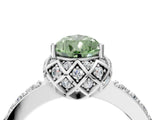 White gold Fancy Green Pear Cut Diamond Scalloped Halo Engagement Ring with Round Shared Prong Band_47