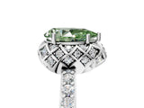 White gold Fancy Green Pear Cut Diamond Scalloped Halo Engagement Ring with Round Shared Prong Band_48