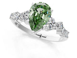 White gold Fancy Green Pear Cut Diamond Scattered Round Accent Ring with Prong Setting_13