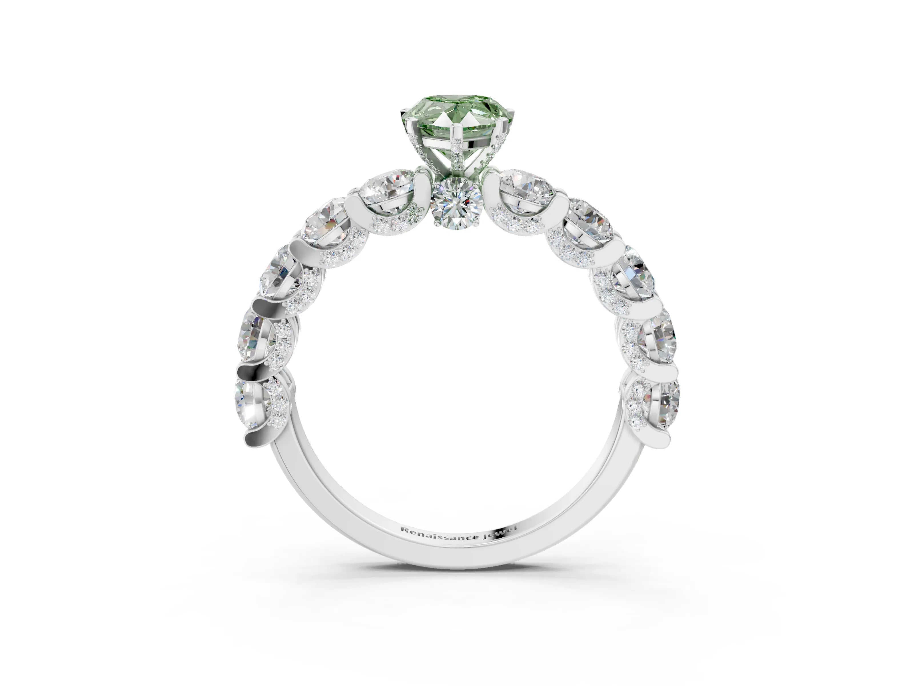 White gold Fancy Green Pear Cut Diamond Side Stone Engagement Ring with Four-Prong Setting_39