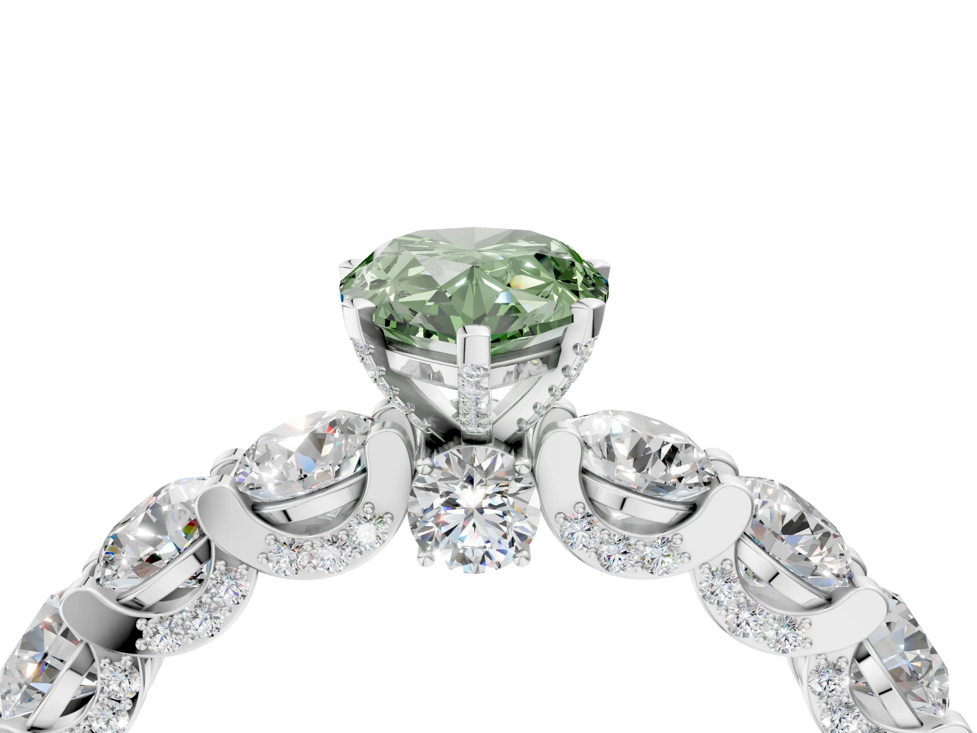White gold Fancy Green Pear Cut Diamond Side Stone Engagement Ring with Four-Prong Setting_40