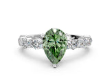 White gold Fancy Green Pear Cut Diamond Side Stone Solitaire Ring with Round  and Four-Prong Setting_12