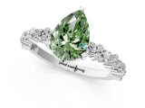 White gold Fancy Green Pear Cut Diamond Side Stone Solitaire Ring with Round  and Four-Prong Setting_13
