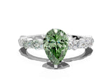 White gold Fancy Green Pear Cut Diamond Side Stone Solitaire Ring with Round  and Four-Prong Setting_175