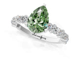 White gold Fancy Green Pear Cut Diamond Side Stone Solitaire Ring with Round  and Four-Prong Setting_178