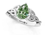 White gold Fancy Green Pear Cut Diamond Solitaire Celtic Knot Ring with Four-Prong Setting_106