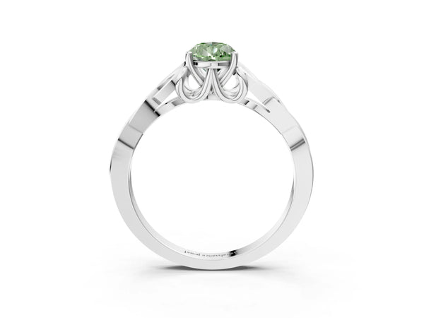 White gold Fancy Green Pear Cut Diamond Solitaire Celtic Knot Ring with Four-Prong Setting