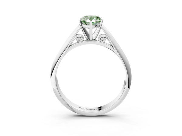White gold Fancy Green Pear Cut Diamond Solitaire Engagement Ring with Cathedral Setting and Four-Prong Mount