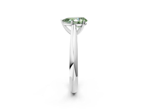 White gold Fancy Green Pear Cut Diamond Solitaire Engagement Ring with Cathedral Setting and Four-Prong Mount