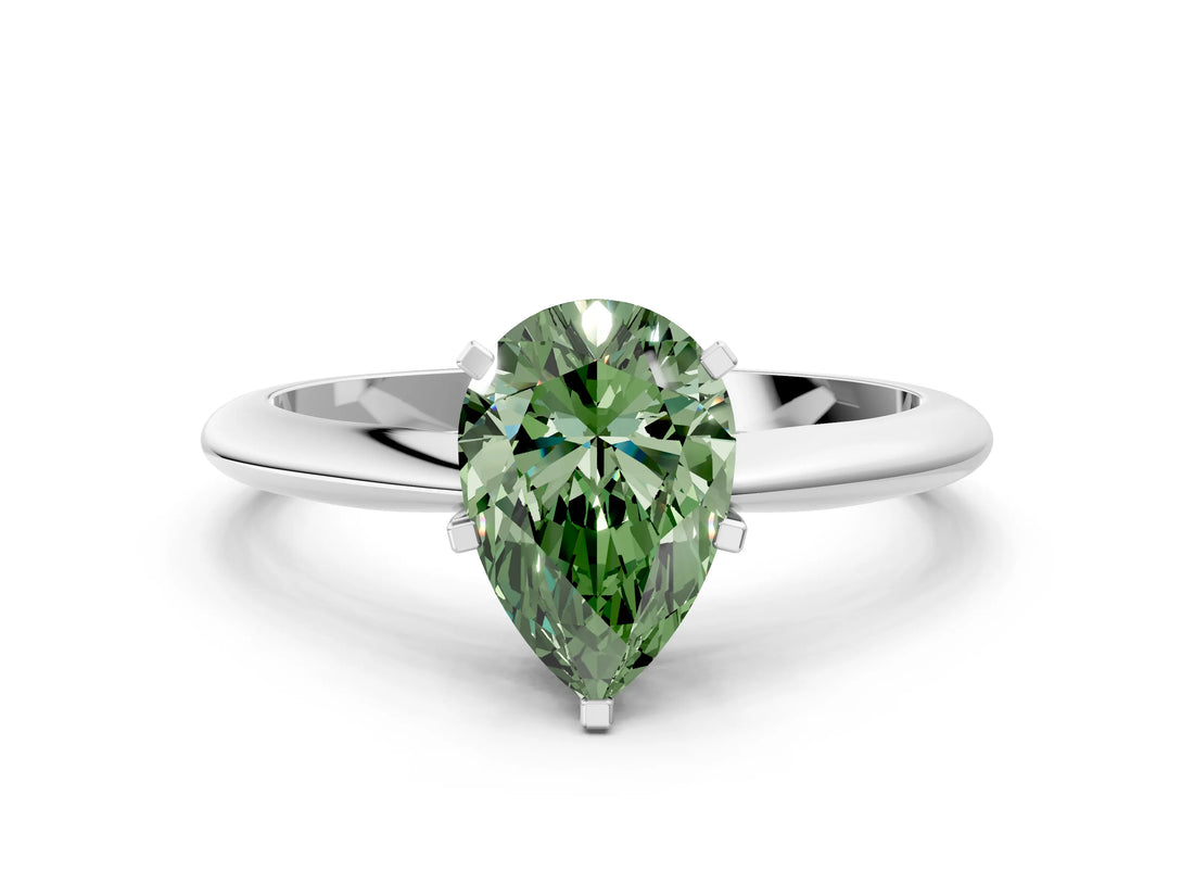 White gold Fancy Green Pear Cut Diamond Solitaire Engagement Ring with Classic Band and Four-Prong Setting_99