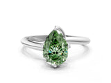 White gold Fancy Green Pear Cut Diamond Solitaire Engagement Ring with Four-Prong Setting and Classic Band_20