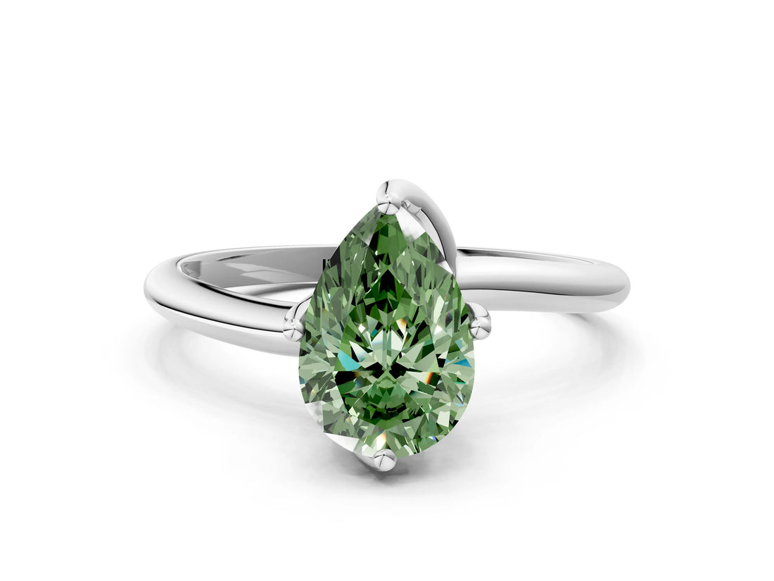 White gold Fancy Green Pear Cut Diamond Solitaire Engagement Ring with Four-Prong Setting and Classic Band_41