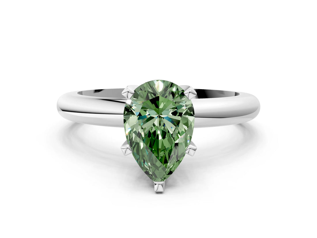 White gold Fancy Green Pear Cut Diamond Solitaire Engagement Ring with Round Band and Four-Prong Setting_194