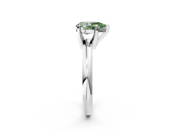Platinum Fancy Green Pear Cut Diamond Solitaire Engagement Ring with Round Band and Four-Prong Setting
