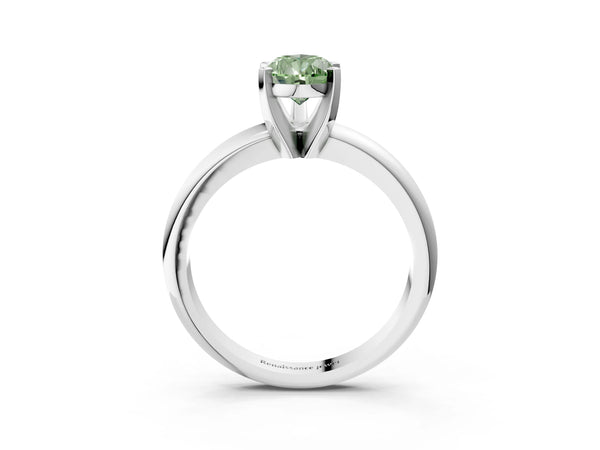 Platinum Fancy Green Pear Cut Diamond Solitaire Engagement Ring with Round Band and Four-Prong Setting