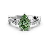 White gold Fancy Green Pear Cut Diamond Solitaire Engagement Ring with Twisted Pavé Band and Four-Prong Setting_80