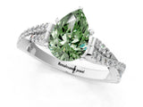 White gold Fancy Green Pear Cut Diamond Solitaire Engagement Ring with Twisted Pavé Band and Four-Prong Setting_86