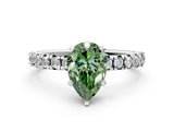 White gold Fancy Green Pear Cut Diamond Solitaire Pavé Engagement Ring with Round Band and Prong Setting_57