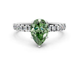 White gold Fancy Green Pear Cut Diamond Solitaire Pavé Engagement Ring with Round Band and Prong Setting_63