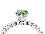 White gold Fancy Green Pear Cut Diamond Solitaire Ring with Beaded Band and Prong Setting_384