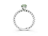 White gold Fancy Green Pear Cut Diamond Solitaire Ring with Beaded Band and Prong Setting_387